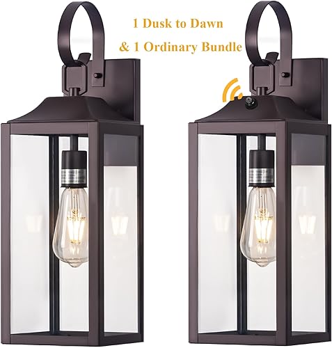 Lámpara de pared exterior de bronce aceitado del atardecer al amanecer y no del atardecer al amanecer, de 19 pulgadas, gran aplique de pared