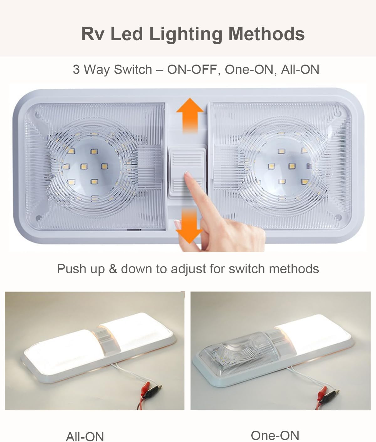 RV LED Lights Interior 12v, 2 Pack Leisure Led Ceiling Bathroom Light Fixtures 600LM Natural White Double Dome Lighting with ON/OFF Switch for Trailer Camper Motorhome Van Car Boat