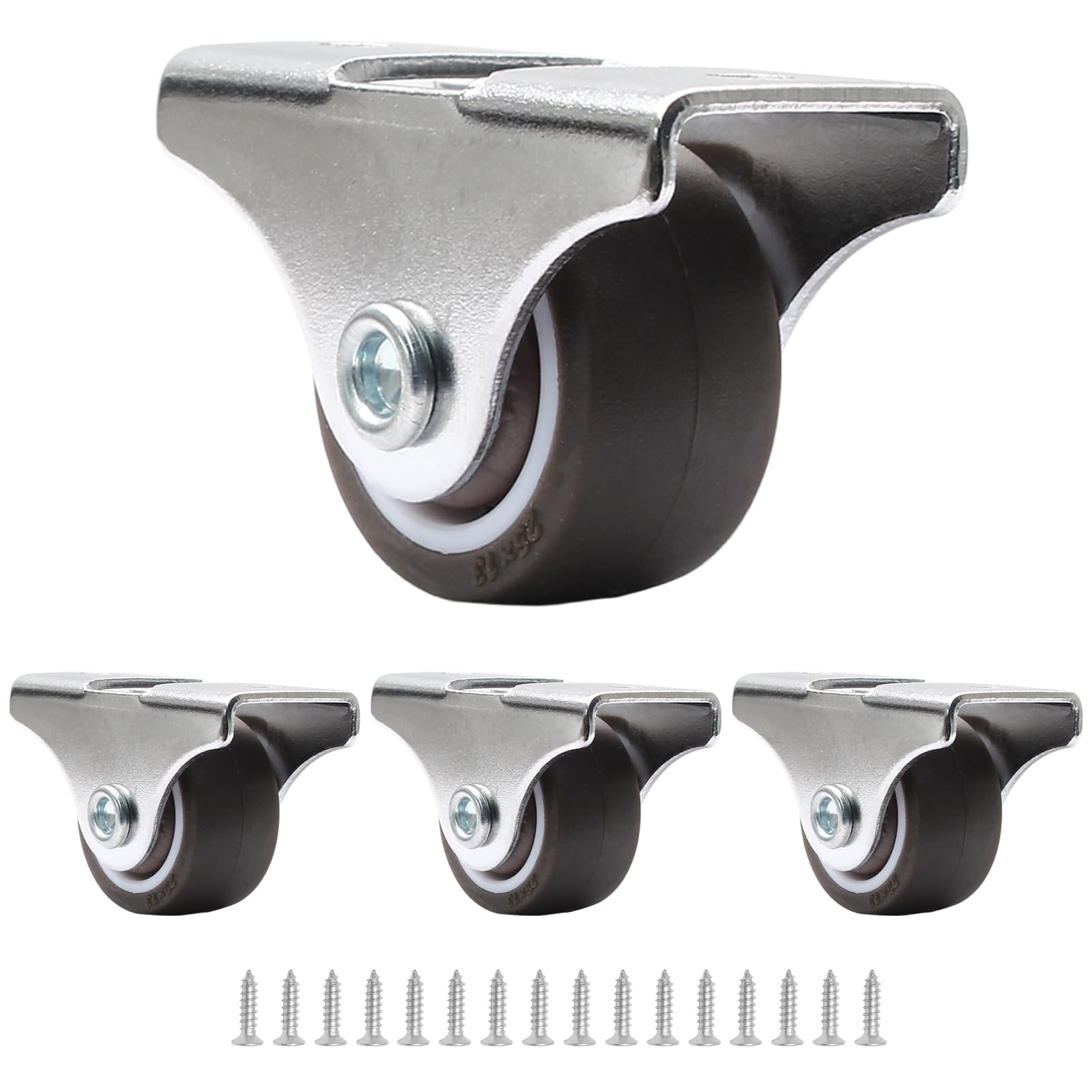 8 PCS 1 Inch Caster Wheels, Metal Top TPE Rubber Low Profile Casters, Small Rigid Fixed Casters for Furniture Rolling Cabinet Trundle Bed/Drawers