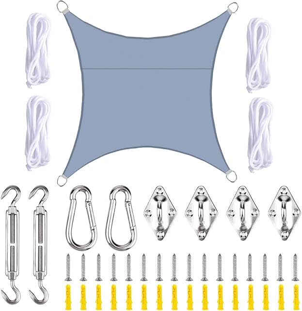 JNCH Garden Sun Shade Sail Canopy Waterproof 98% UV Block with Fixing Kit - (3m x 3m, Gray)