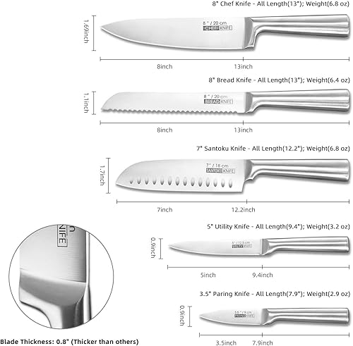 Miniatura 2 de KOFERY Juego de cuchillos de cocina de 5 piezas, cuchillas afiladas de acero inoxidable con mango ergonómico integrado, fácil de limpiar e ideal