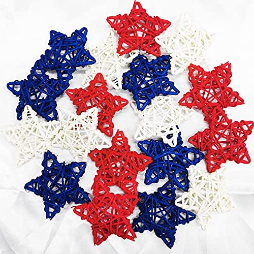 18pcs 4th of July Star Rattan Decoration, Red Blue White Stars for 4th of July Independence Day Home Decor DIY Craft Vase Bowl Filler Table Decoration