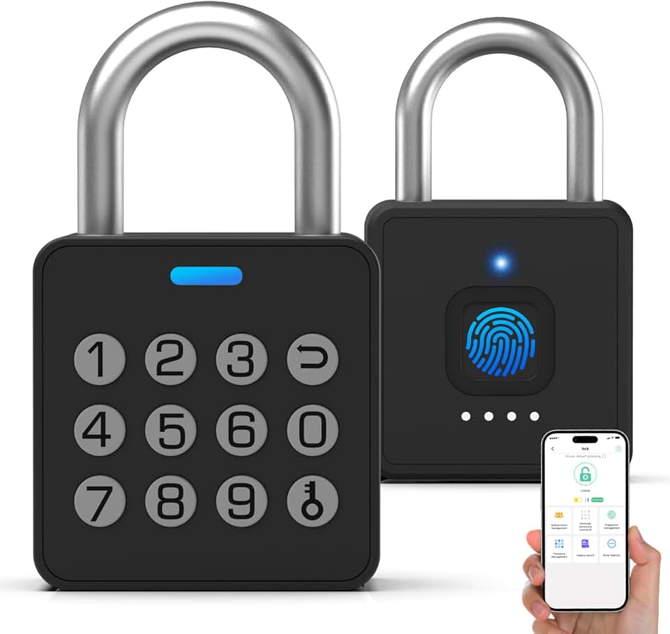 Eseesmart Fingerprint Locker Lock with Code, Combination Padlock Smart Fingerprint Biometric Keyless Combo Lock Waterproof for Outdoor Fence Gate Shed Gym School Locker Storage