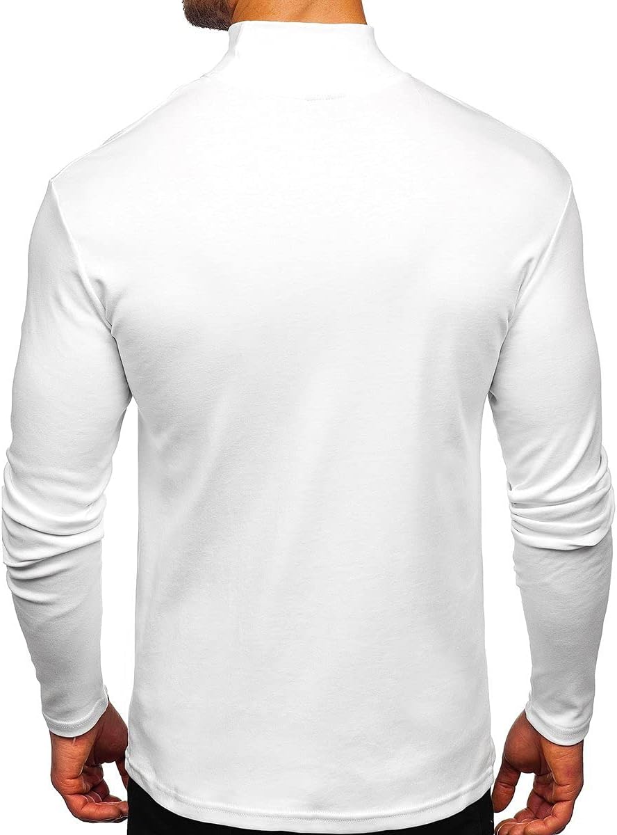 Mens Mock Turtleneck T-Shirt Long Sleeve Pullover Basic Designed Undershirt Stretch Lightweight Top White - Image 3