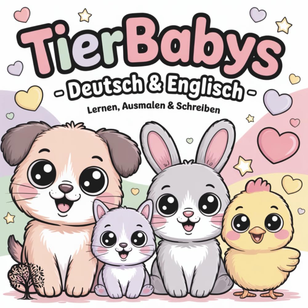 Tierbaby Deutsch - Englisch: Lernen, Ausmalen