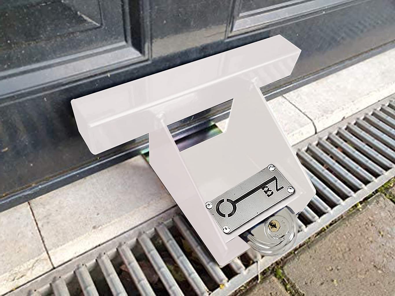 B&Z | Cerradura de seguridad resistente irrompible hacia arriba y sobre el garaje Soporte de garaje Candado Cerradura de cobertizo con placa de metal de piso grueso, pernos y fijaciones - Blanco