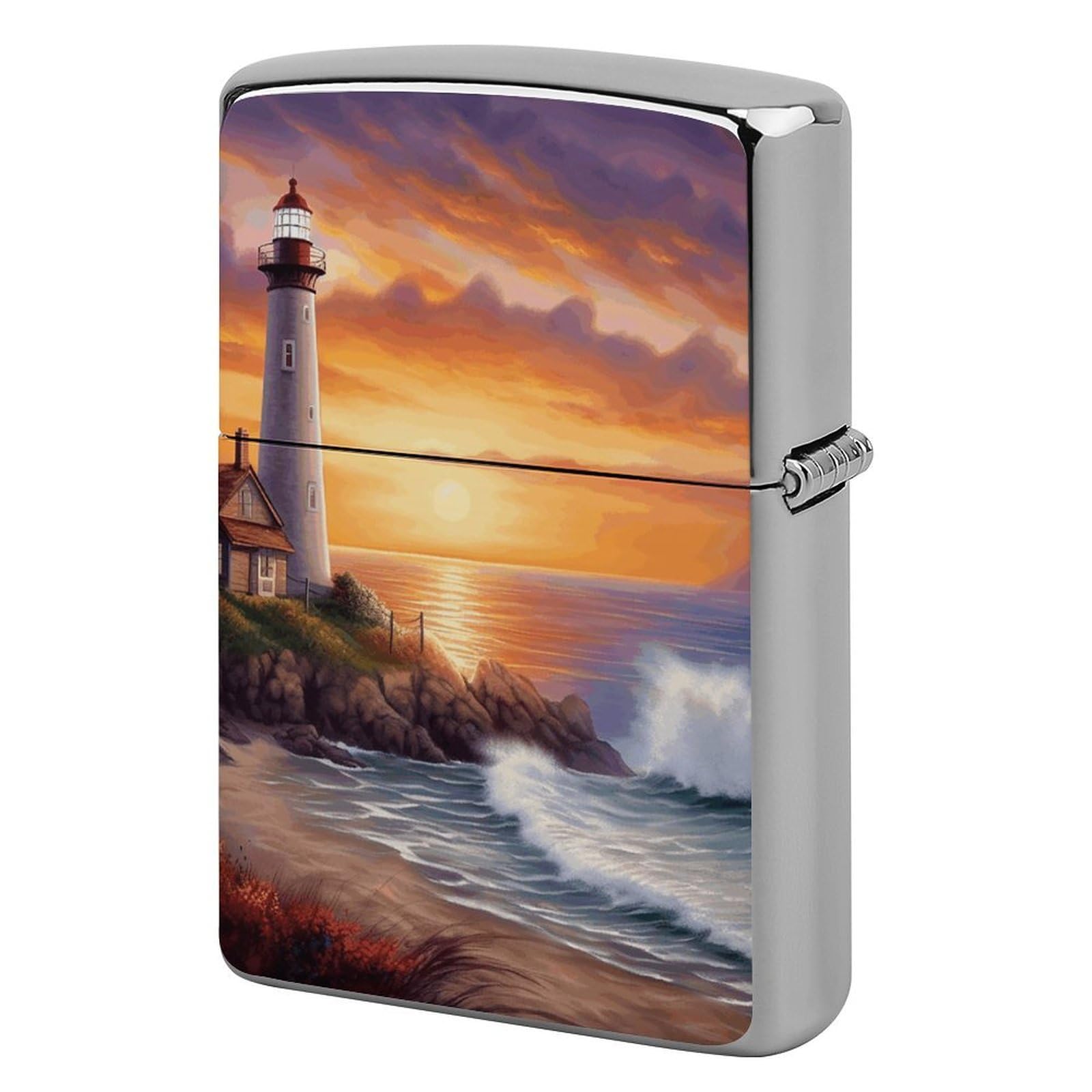Lighthouse at Sunset Lighter Cover for Men, Personalized Lighter Case for Birthday Gift, Flip-Top Lighters Protective Cover, Portable Lighters Shell for Outdoor, Travel