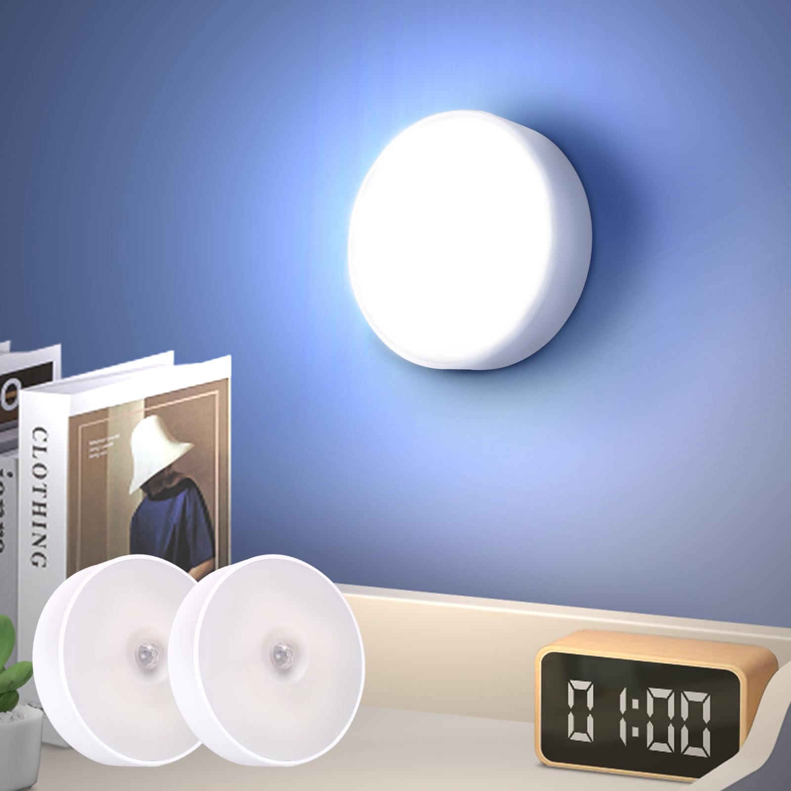 Swoieltr Luce Notturna con Sensore di Moviment, 6 Pezzi Ricaricabile Luce Notturna a Led ON/OFF/AUTO Modalità, 2700K Bianco Caldo Luce Bambini per Scale Corridoio Camera da Letto Soggiorno