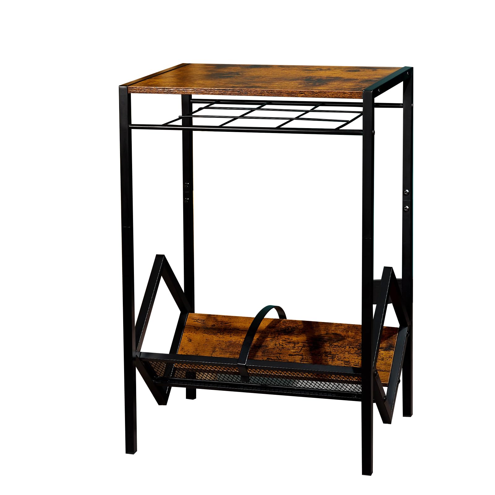 Soporte para tocadiscos de 2 niveles con almacenamiento de vinilo, soporte giratorio retro para 80 | Organizador pequeño de madera y metal con ruedas para esquina de sala de estar