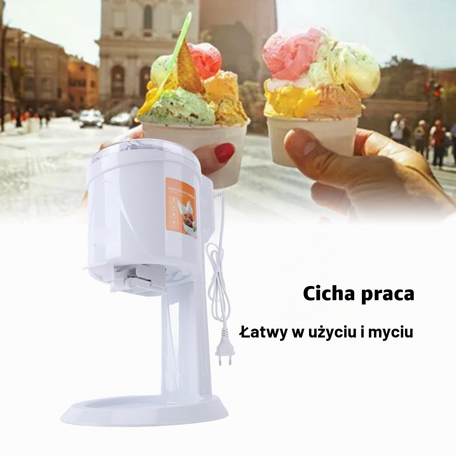 Luocute Maszyna do Lodów, Automatyczne Mieszanie Mrożonego Jogurtu do Domu, pojemność 1 L, Przyjazna dla Użytkownika Konstrukcja, Odpowiednia dla Rodzin i Miłośników Lodów (Wtyczka UE 220 V)