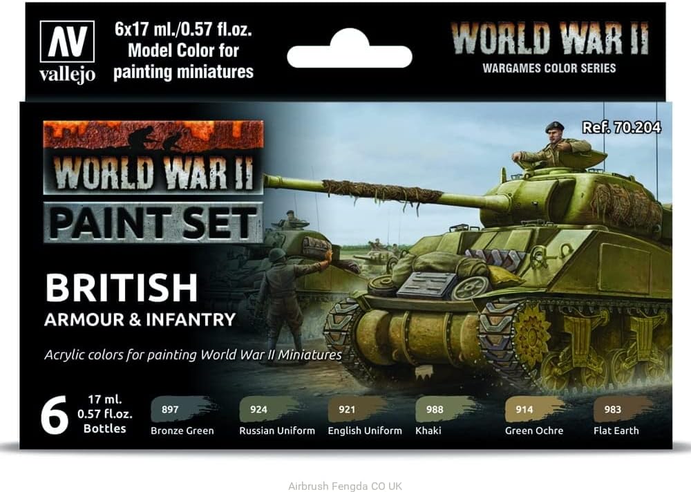 VAL70204 AV Model Color Set-WWII British Armour&Infantry, 17 ml (Pack of 6)