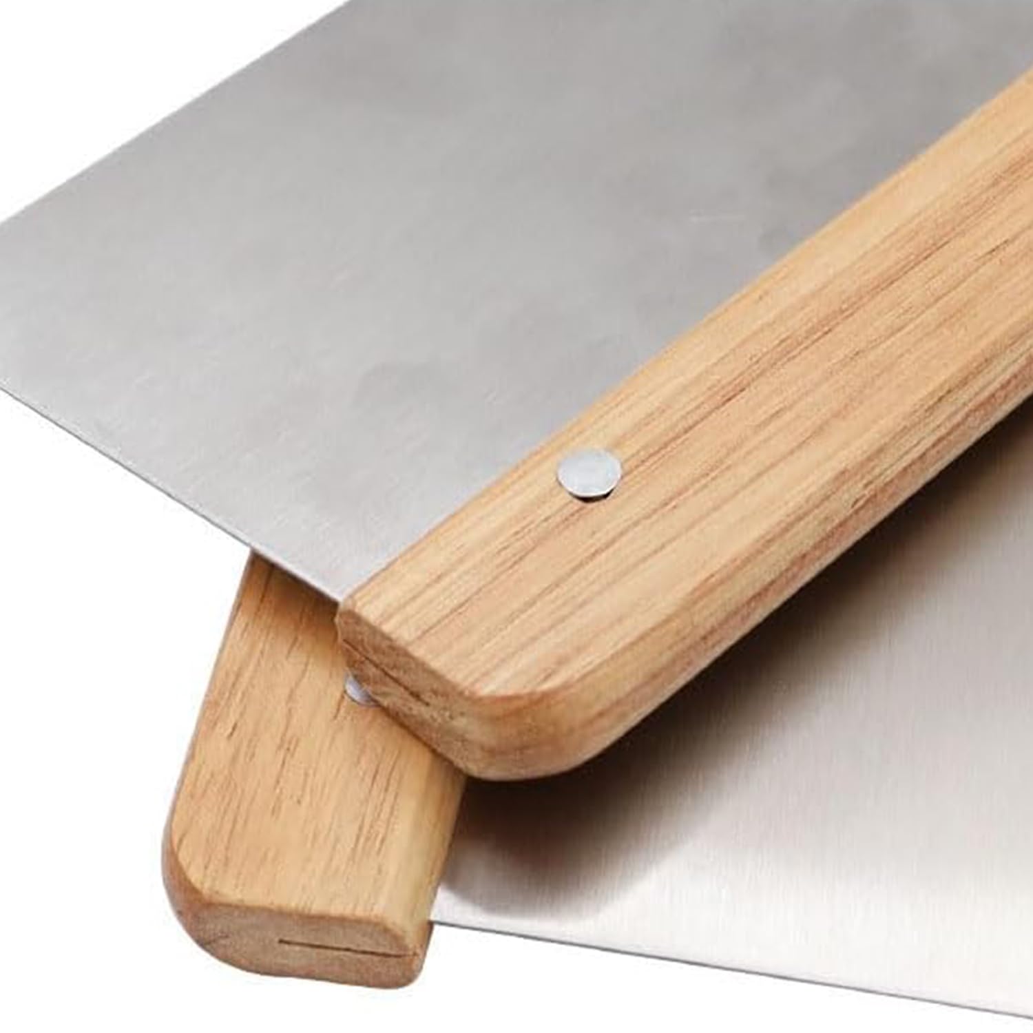 Pastelera de 2 piezas con mango de madera, tarjeta de masa para pan, pizza, pasteles y verduras - Cuchillo de masa multifuncional para un procesamiento sin esfuerzo, corte, cangrejos