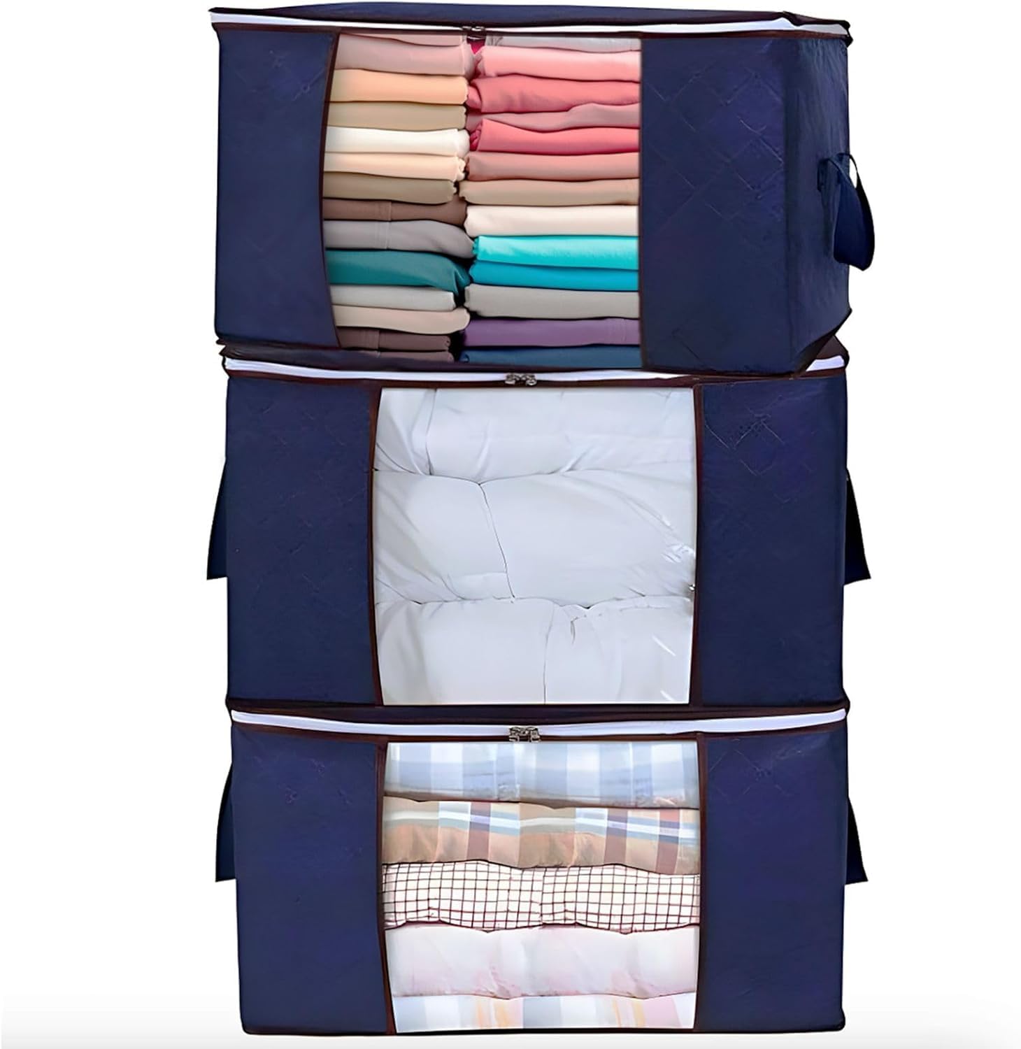 MONAMORE 100L Clothes Storage Bag Organizer Foldable Box Organizers & Wardrobe Storage for Cupboard Dustproof Fabric Boxes with Clear Window for Clothes, Bedding, Toys, Shirts, Shoes (3)