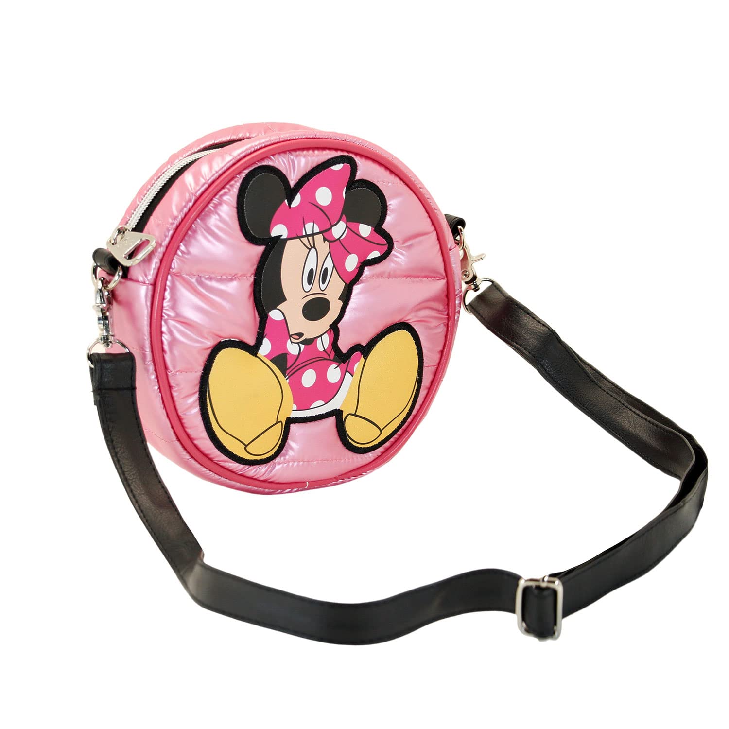 Disney Minnie Mouse Shoes-Padding Round Shoulder Bag, Pink, 18.5 x 18.5 cm
