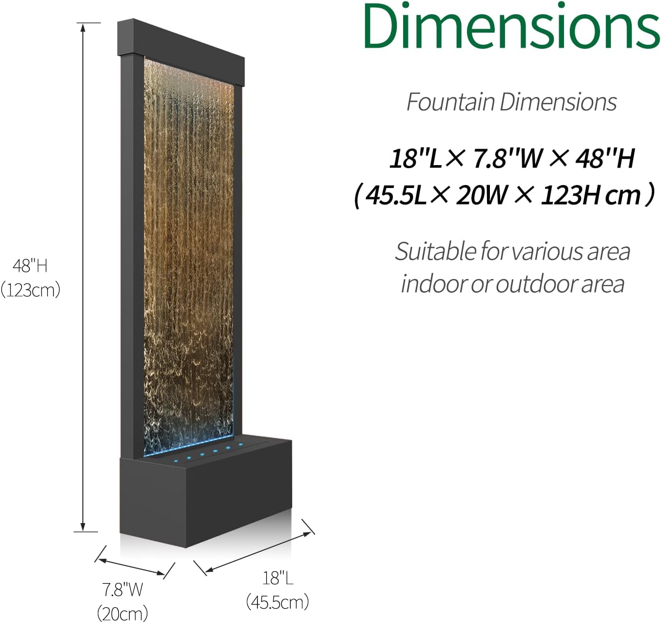 LONGRUN 48" Indoor Waterfall with App-Controlled RGB Lights, Elegant Floor Fountain, Floor Standing Water Feature, Indoor Fountain & Waterfall Freestanding Home Decor Easy Setup Water Fall Black-Brown