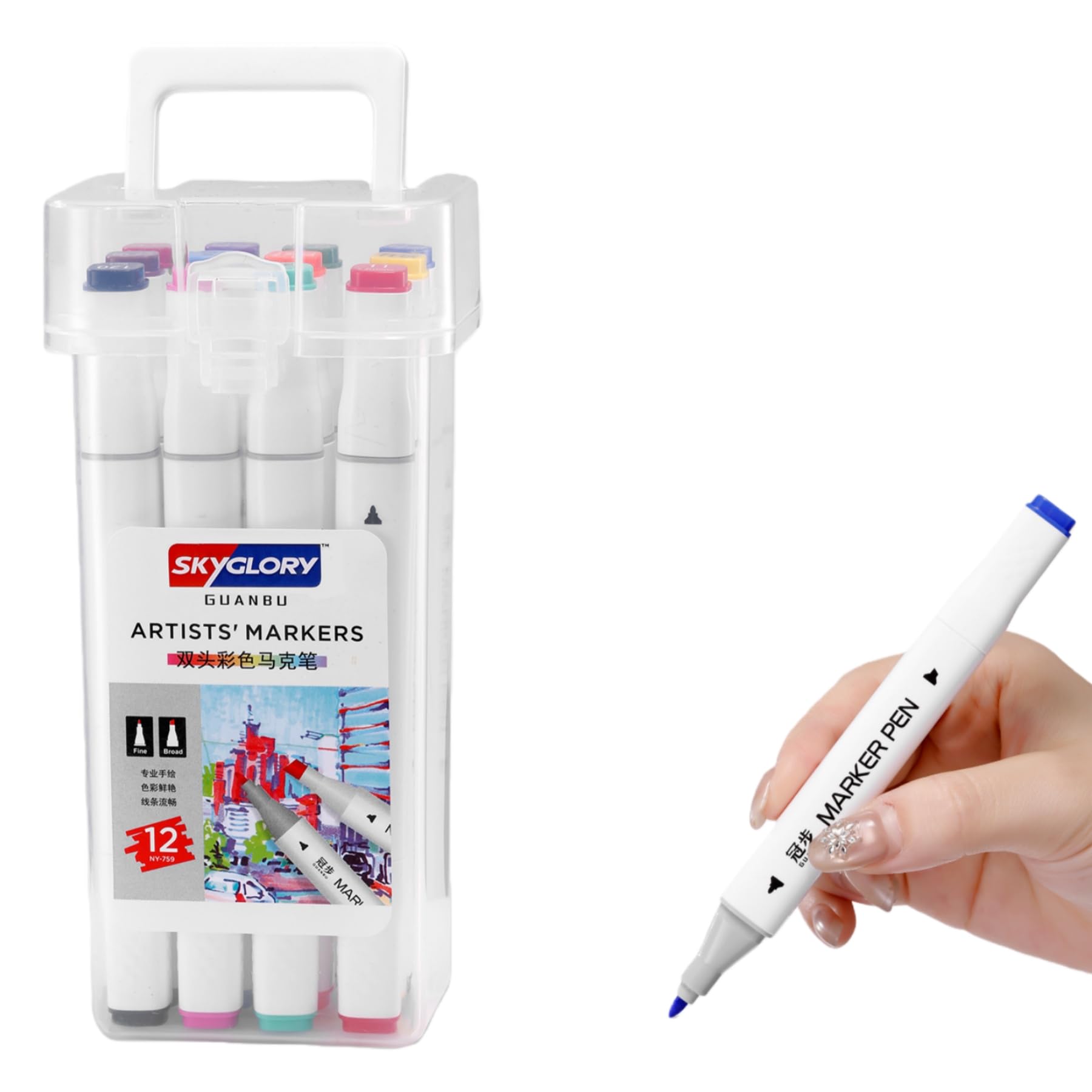 – 12 Colours Starter Alcohol Dual Tip Markers, Compact Portable Beginner-Friendly for Office Stress Relief Art Beginner Learners, Hobbyists & Bullet Journaling (Chisel & Fine)