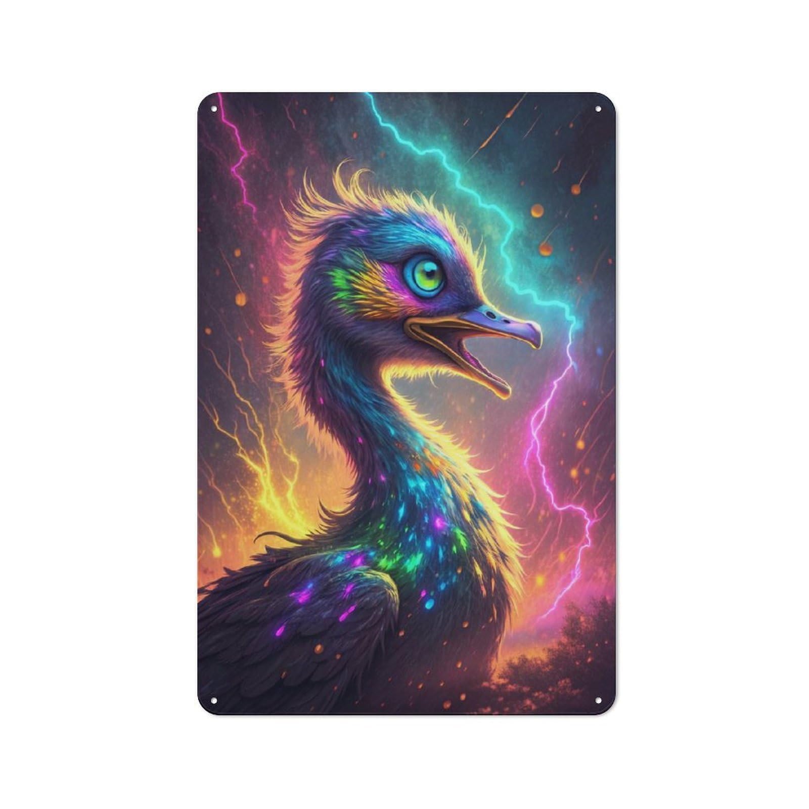 Junmoney Style-15 For Home Office Or Studio, Colorful Emu With Lightning Vintage Tin Sign 30X20cm, Tin Sign Wall Decor For Home Offices And Studios
