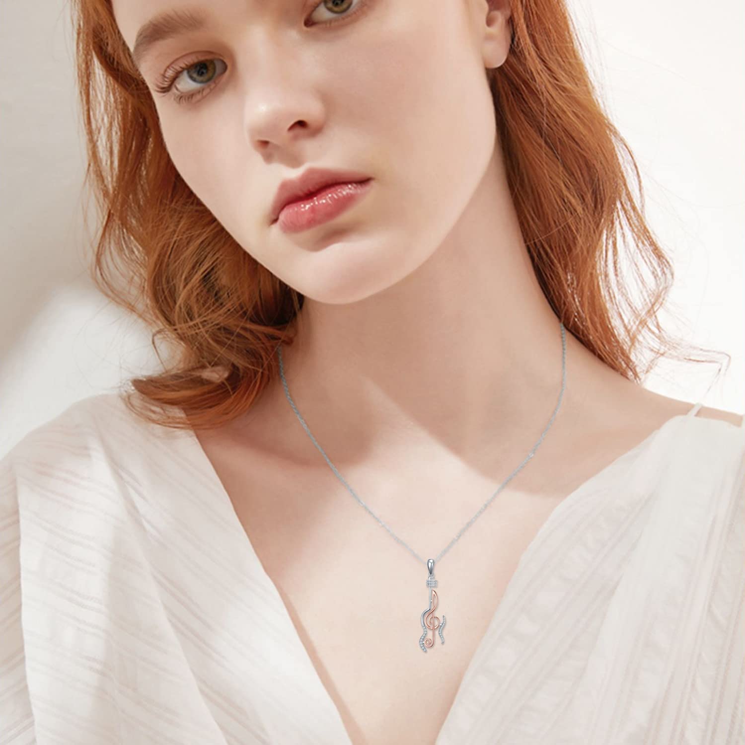 Collar con colgante de notas musicales de plata de ley 925, piano/violín/cristal con notas musicales para mujer