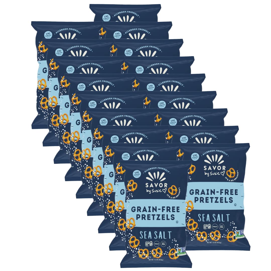 Savor by Suzie Gluten-Free Pretzels – Non-GMO, Grain Free, Vegan, Paleo, Keto & Nut-Free Pretzel Snack Packs, Low Carb, Clean Ingredients - Sea Salt -