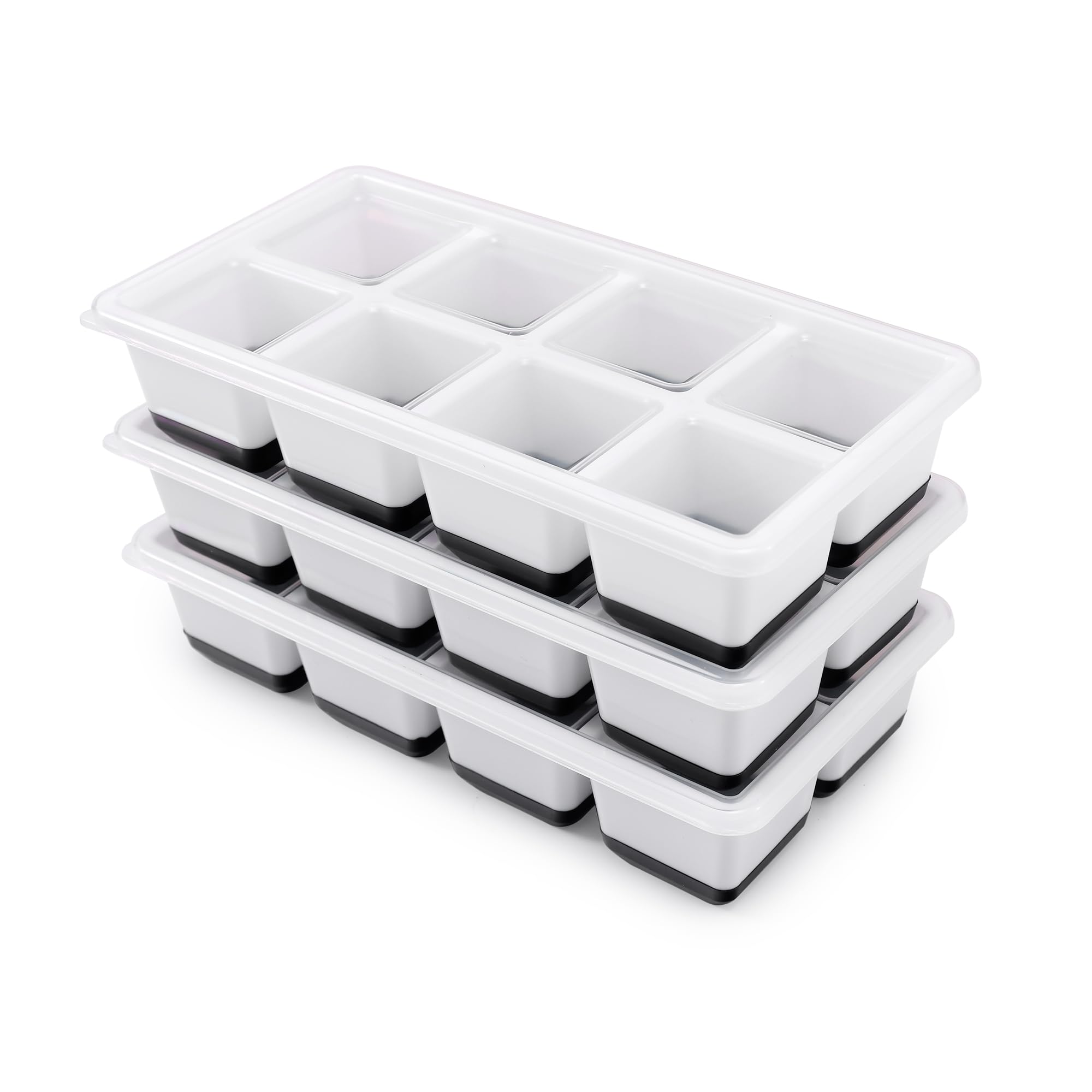 3 Pack Große Silikon Eiswürfelform mit Deckel BPA Frei, Eiswürfelbehälter Stapelbar, Sichere Gesunde Eiswürfel Form für Babybrei Cocktail Whiskey Kaffee (Schwarz)