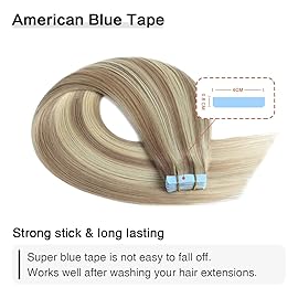 SUYYA Tape in Hair Extensions Human Hair Ash Blonde Highlighted Bleach Blonde 12 Inch 40g/pack 20pcs Straight Seamless Skin Weft Tape in Real Human Hair Extensions(12inch P18/613)