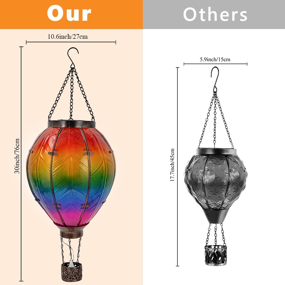 Sunnysolar Solar Hot Air Balloon Lantern with Flame, Large Hanging Solar Lantern Waterproof, Hot Air Balloon Decorations for Garden Yard