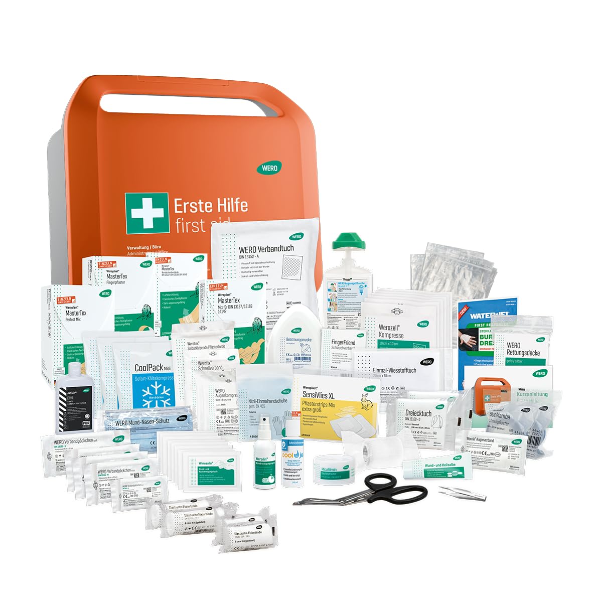 WERO Smart Case groß Erste-Hilfe-Koffer DIN 13157 | Für Verwaltung & Büro, Kompakt, robust & übersichtlich, Staub- & spritzwassergeschützt, Mit Farbleitsystem, Mit Wandhalterung