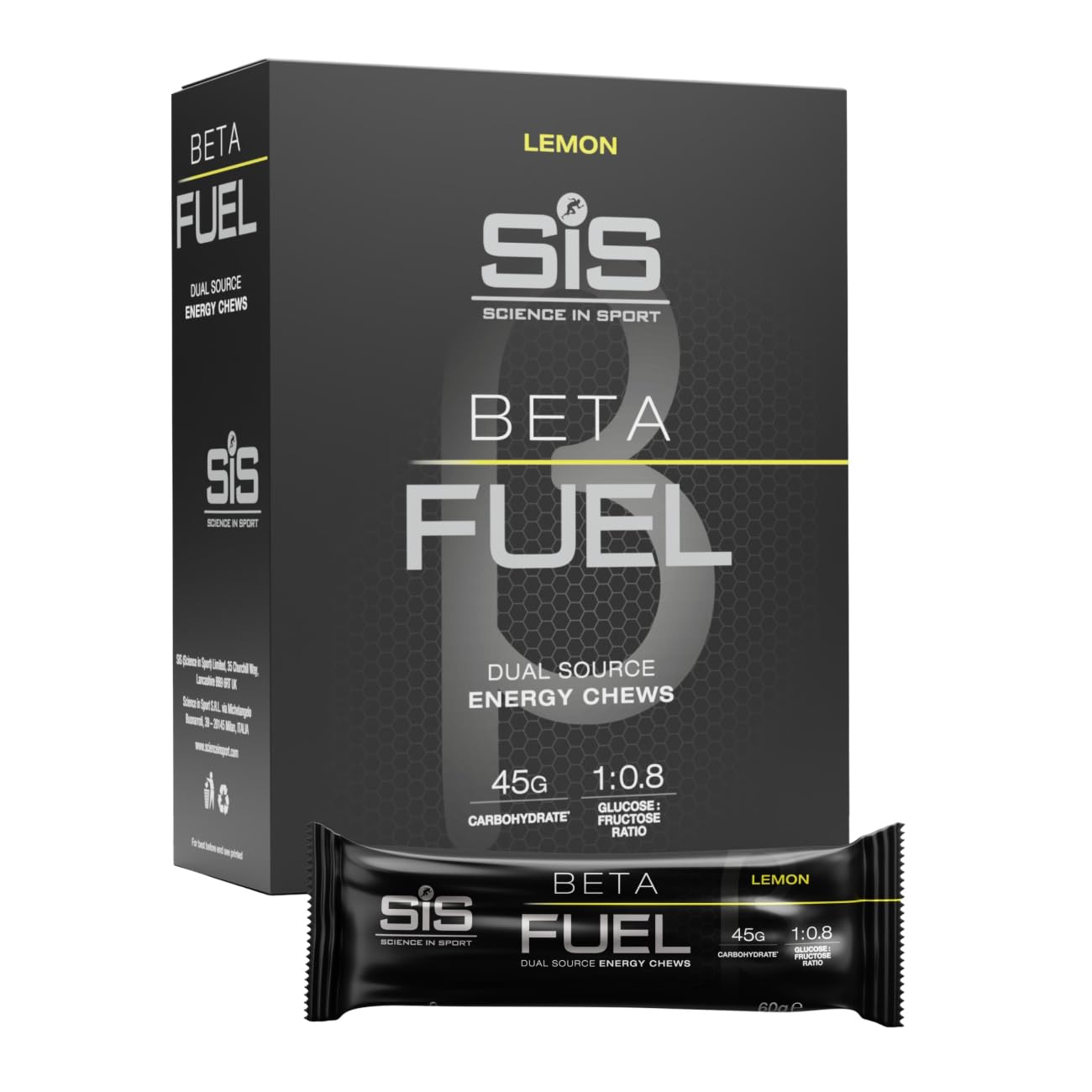 SiS BETA Fuel Energy Chew Dual-Source, 45g Carbohydrate, Lemon, 6 Count