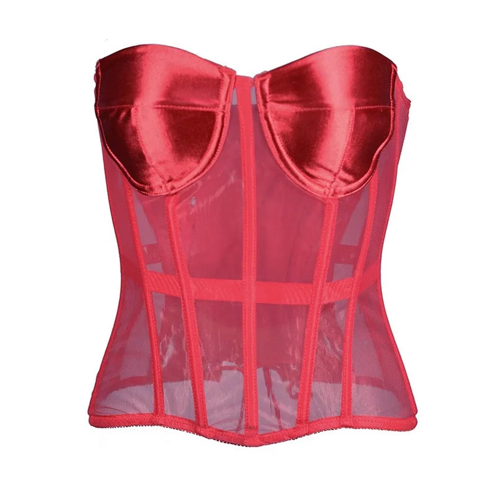 Lingerie corset pour femmes à lacets overbust rouge transparent pour mariée