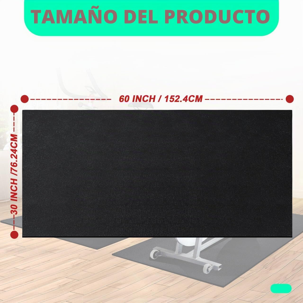 Alfombrilla para cinta de correr de 6 mm, 152 x 76 cm, antideslizante, a prueba de sudor, para entrenamiento de bicicleta, equipo de ciclismo en interiores, protector de suelo resistente para madera