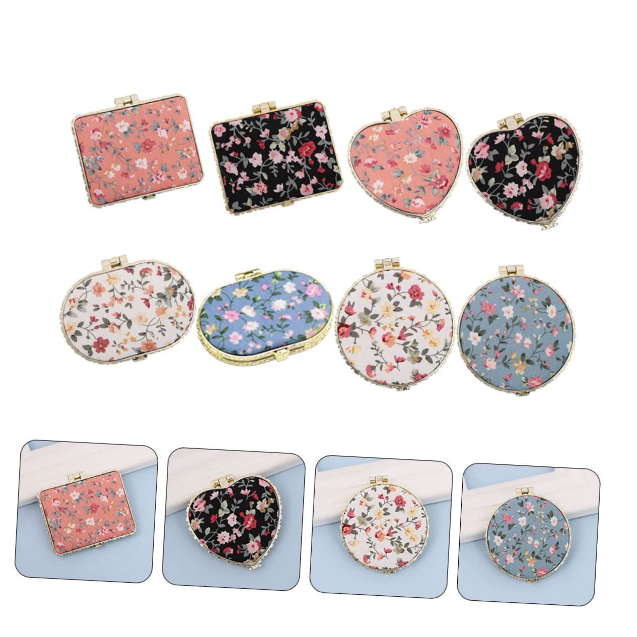 8 Stück-Pack Tragbarer Kleiner Spiegel mit Blumenmuster, Faltbar