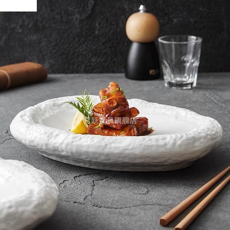 Platos De Comida Plato de cerámica con textura de piedra blanca pura for comedor, plato de postre for restaurante, plato de pasta, plato de sushi, vajilla creativa for cocinar Suministros Para La Fies