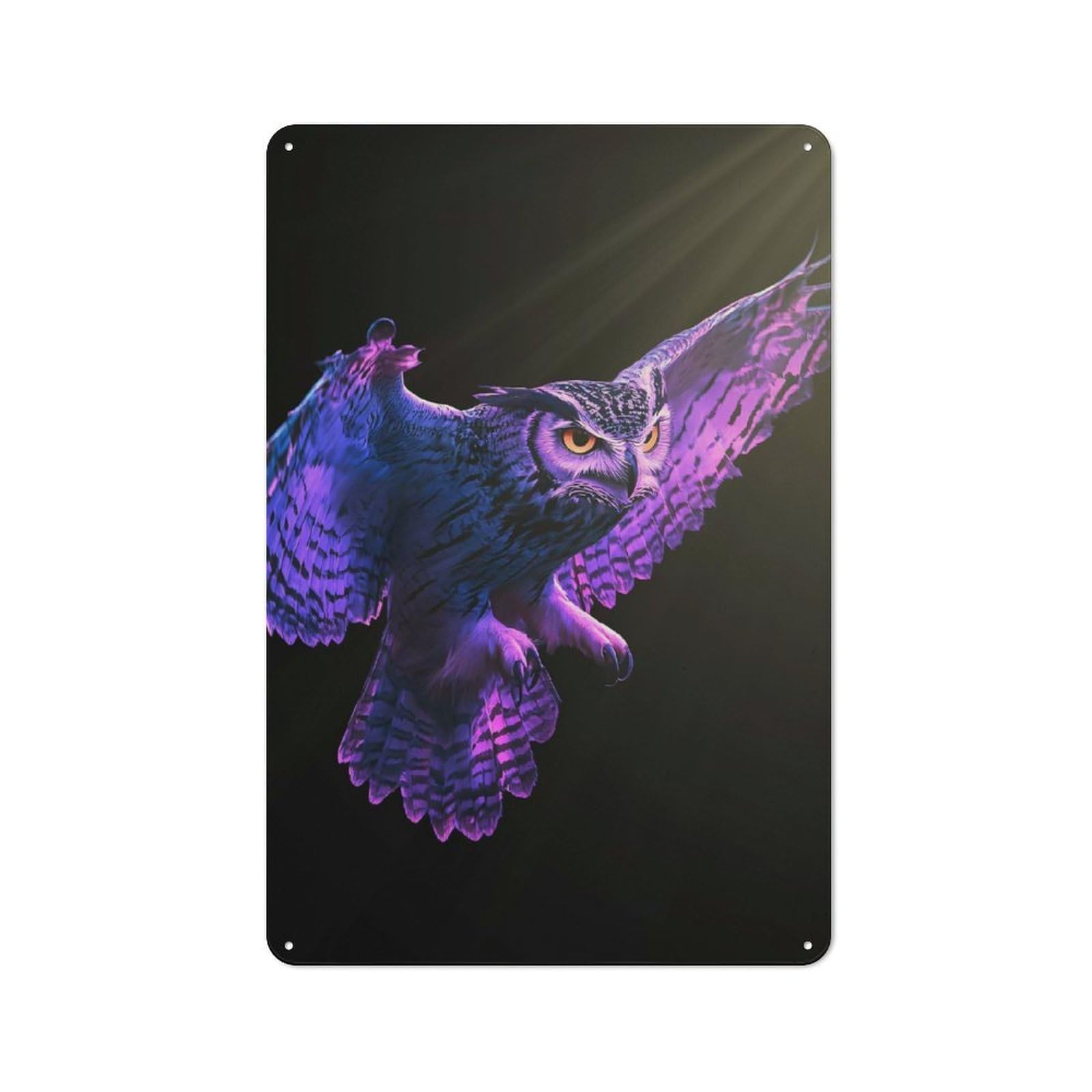 Junmoney Style-11 Purple Owl In Flight Printed Metal Sign, Home Decor Sign For Garage, Shed, Workshop Or Hobby Room, Gift For Garage Fans And Workshop Owners, 30X20cm