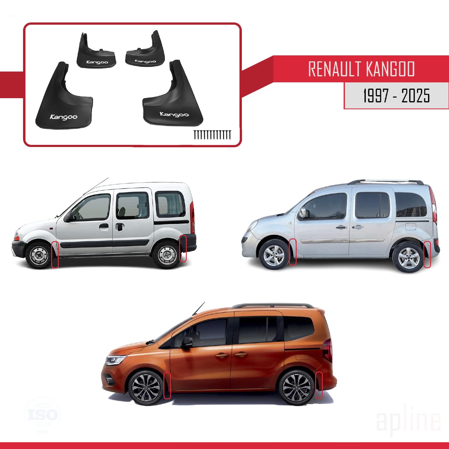 Compatibile con Renault Kangoo 1997-2025 Parafanghi Anteriori e Posteriori Set del Veicolo 4 Pezzi Nero