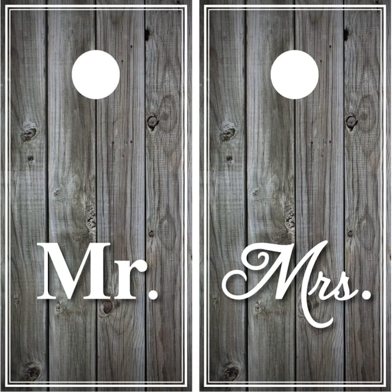 Mr and Mrs Distressed Wood (Black and White) Wedding Laminated Cornhole Board Decal Wrap Wraps (More Design Options Available)