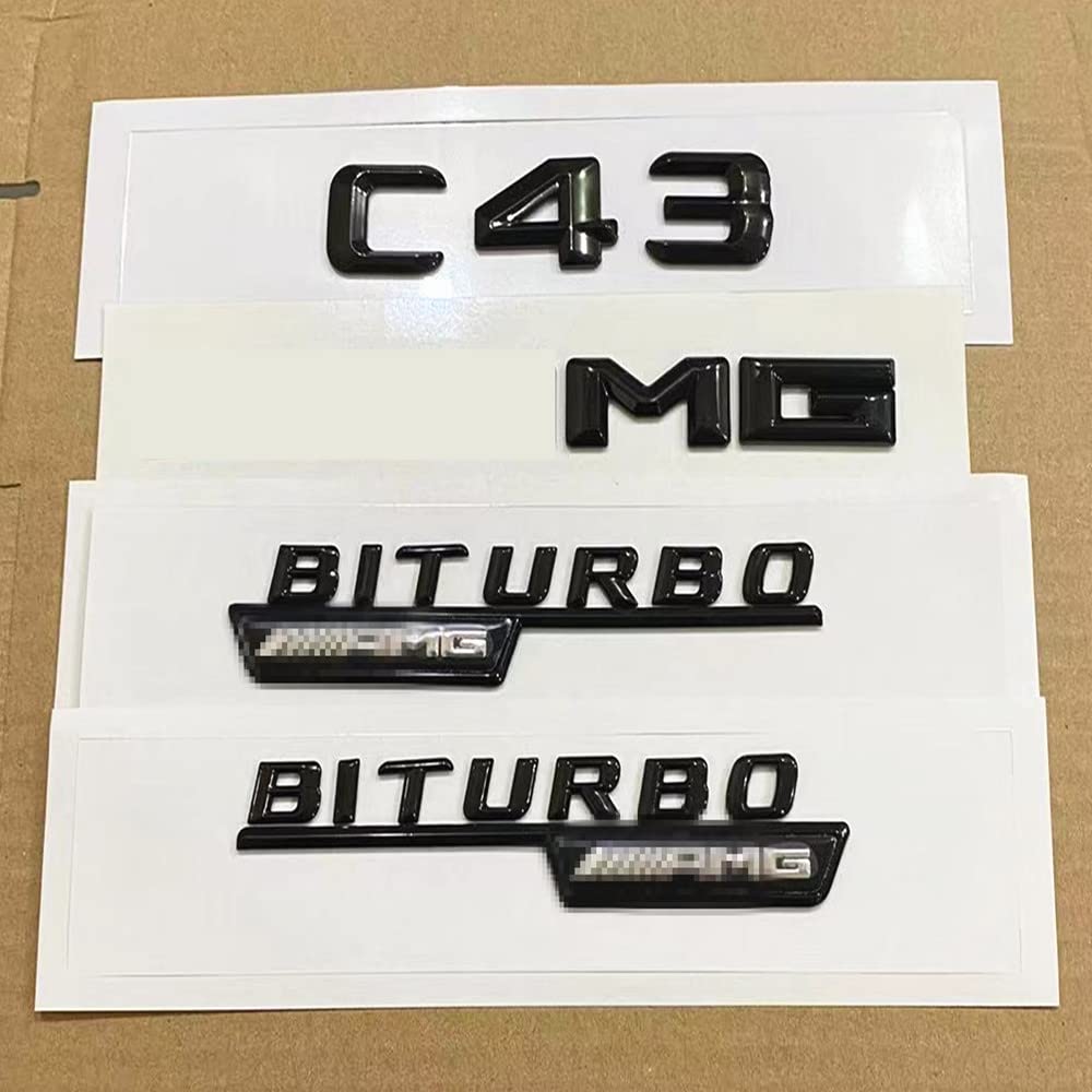LUOWAN Gloss Black fit"C43 AMG BITURBO ///AM" Number Emblem Sticker for Merce des 2015-2016