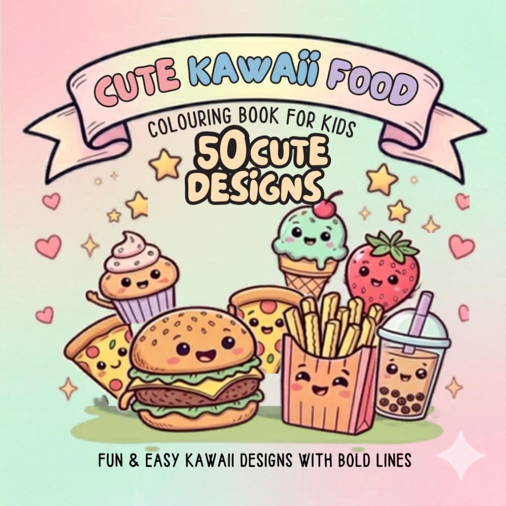 Cute Kawaii Food Colouring Book For Kids: Fun And Easy Kawaii Designs With Bold Lines