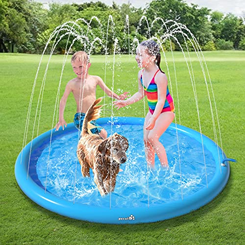 pecute Sprinkler Wasser-Spielmatte Splash (150*150*15 cm), Verdickte Hundespritzmatte Langlebiges Kinder Wasserspielzeug Anti-Rutsch, Aufblasbares Schwimmbad für den Sommer im Freien Garten Blau, L