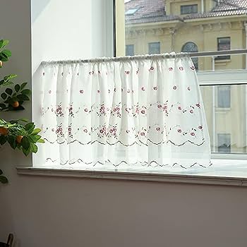 Amazon｜カフェカーテン 花柄 ローズ レース 目隠し 遮光カーテン 小窓