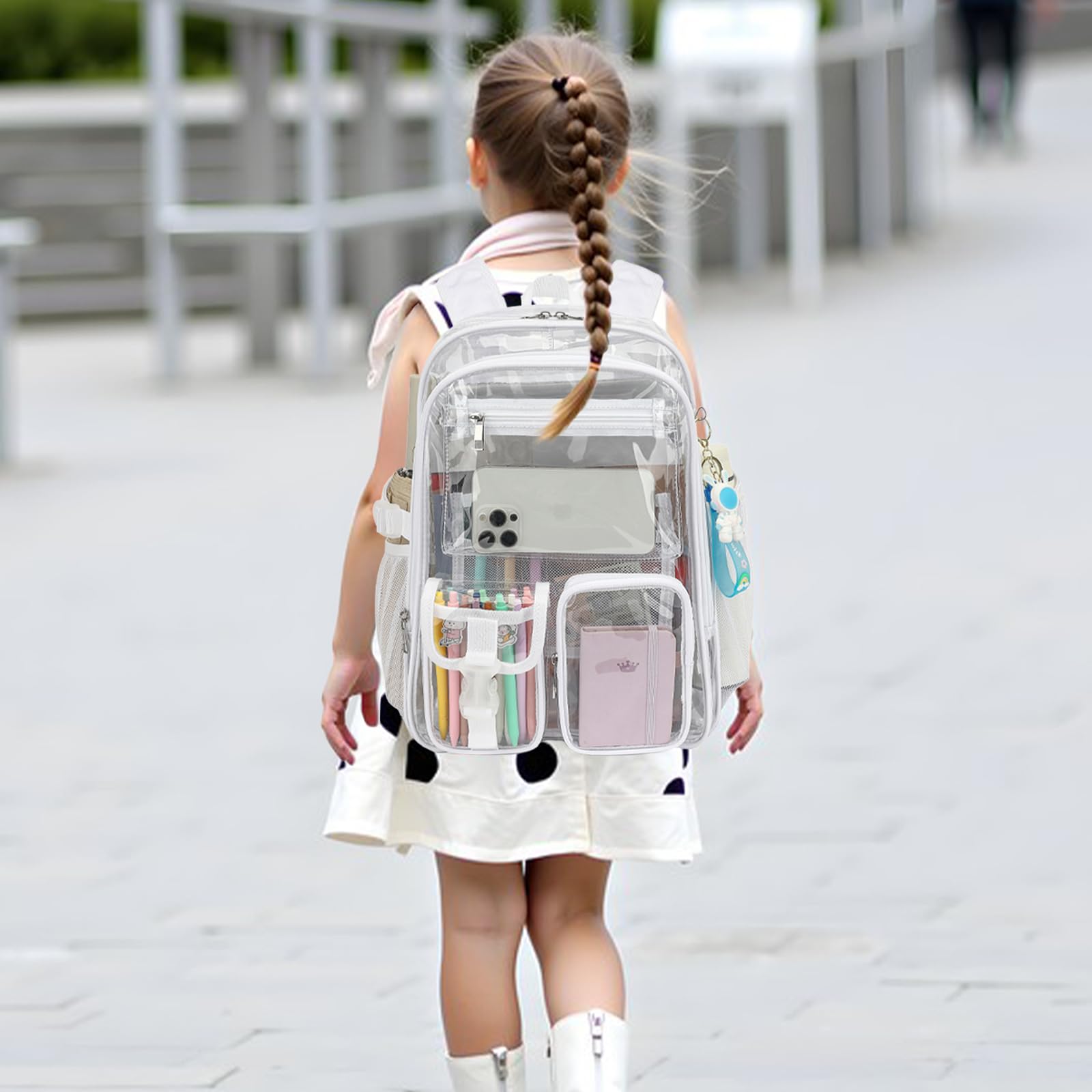Transparenter Rucksack, strapazierfähig, transparent, Stadiongenehmigt, für Schule, Arbeit, Sport, Reisen