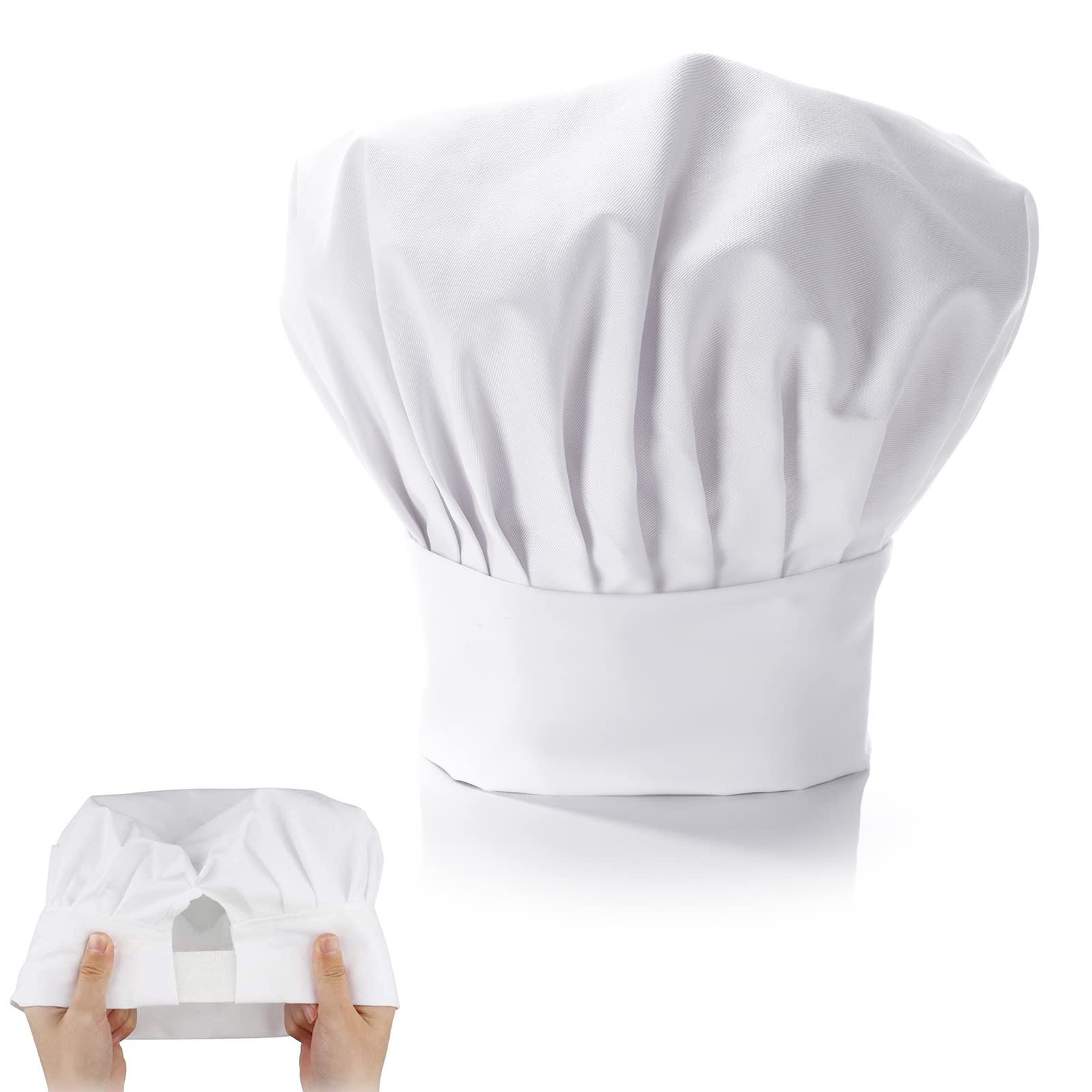 Chef Cap, 1pcs Elastic Adjustable Kitchen Cooking Chef Hat White Unisex Hotel Waiter Baker Chef Hat for Men Women Adult Kids, 28 * 21cm