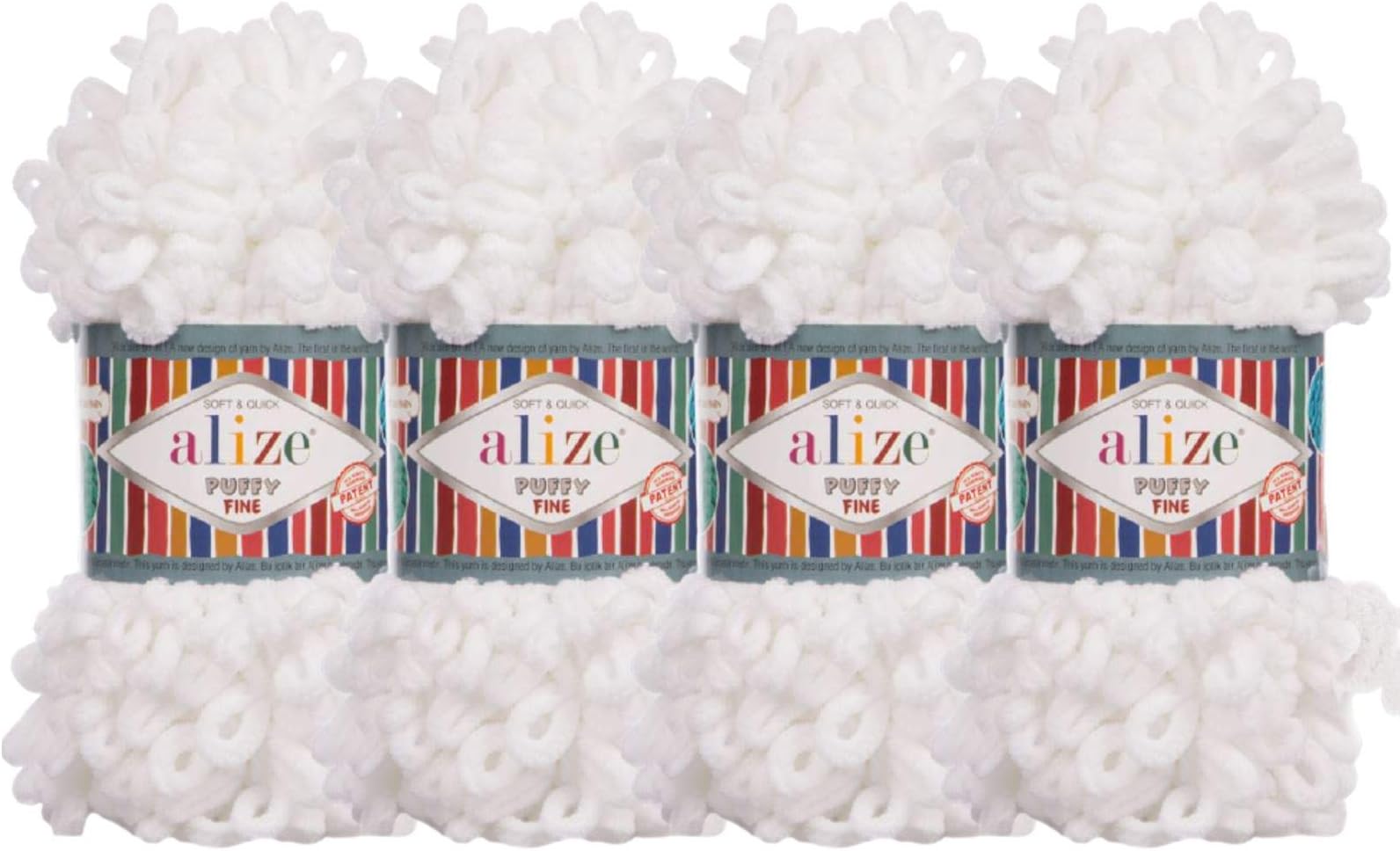Puffy Fine Baby Blanket Small Loop 100% Micropolyester Soft Yarn Lot of 4skn 400gr 64yds (55 - White)