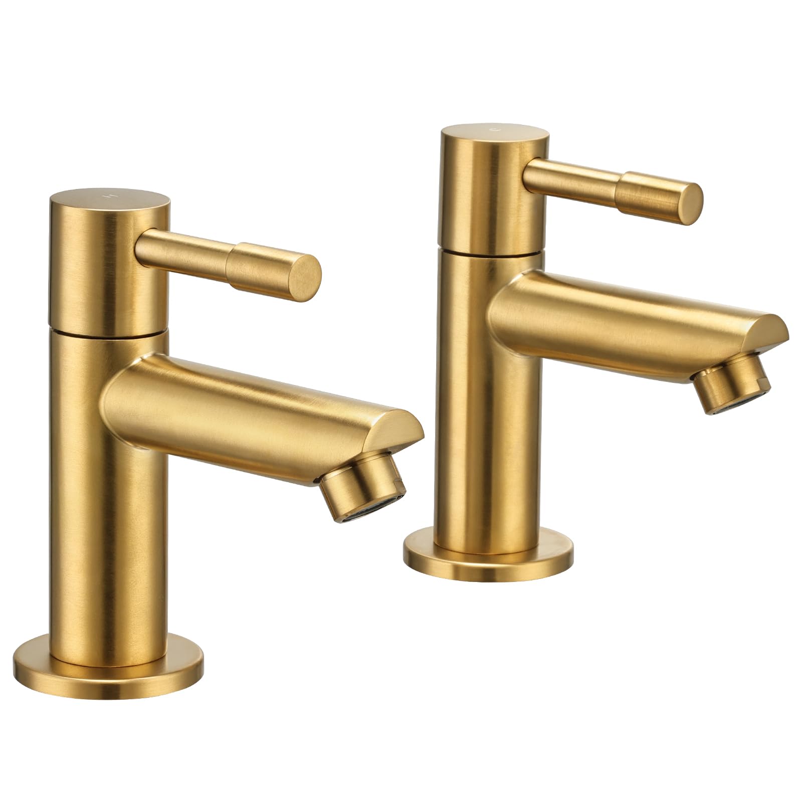 Wasserrhythm Basin Pillar Taps Pair Twin Bathroom Sink Tap Brushed Gold — image 1