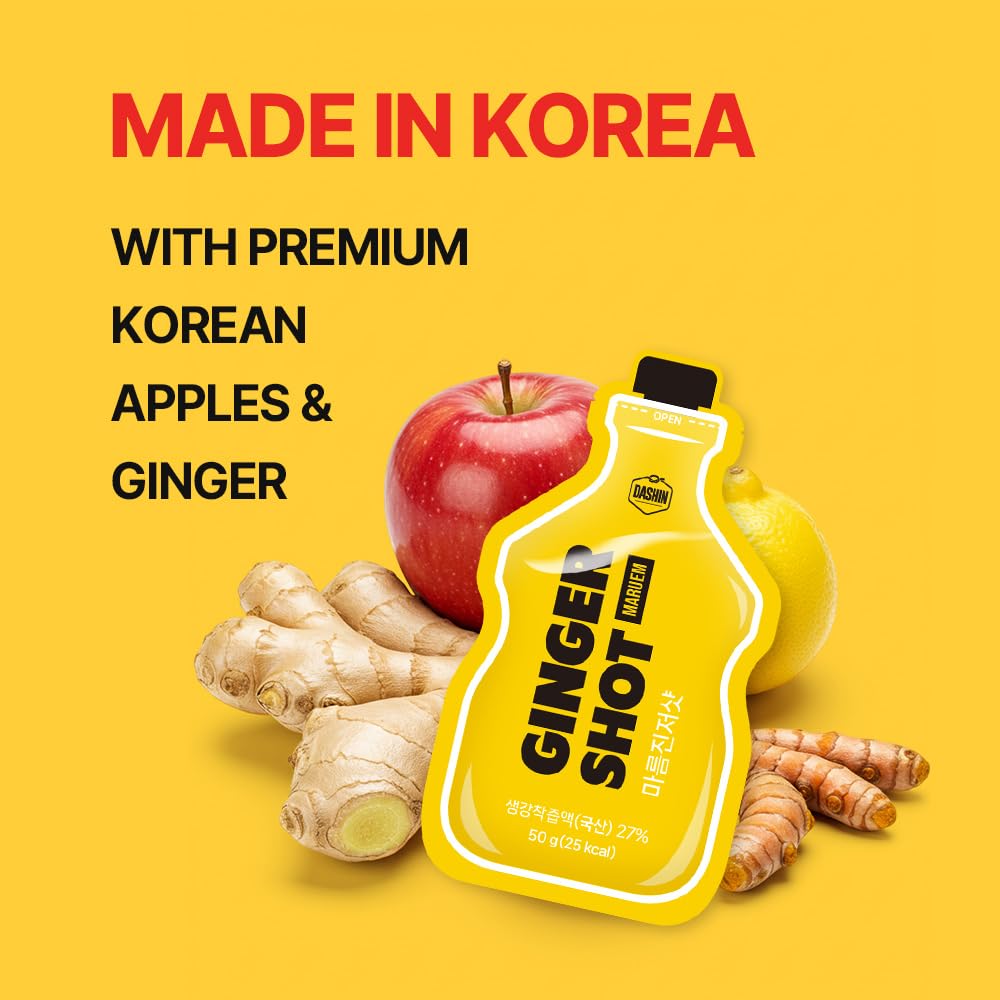 DASHIN MARUEM Korean Ginger Shot with Turmeric & Black Pepper, Caffeine-Free Wellness Drink, No Added Sugar, 1.7 fl oz (10-Pack), Vegan, Keto & Gluten-Free