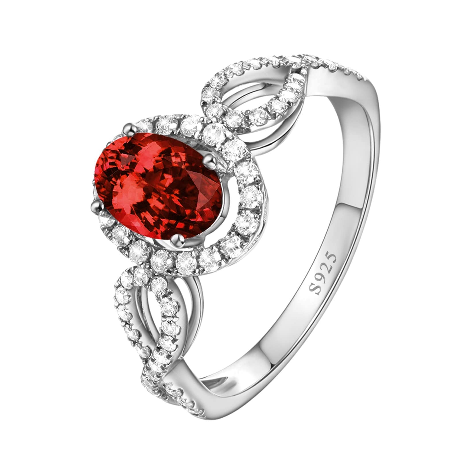 Eheringe XXL Silber Ring Rot Oval Zirkonia Bands zum Muttertag Größe 45 (14.3)-65 (20.7)