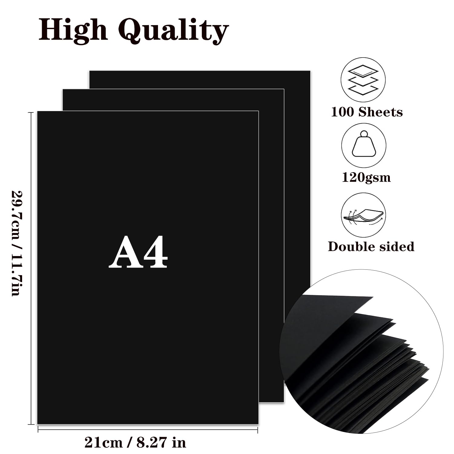 Papier cartonné noir A4 120 g/m² 100 feuilles pour origami scrapbooking