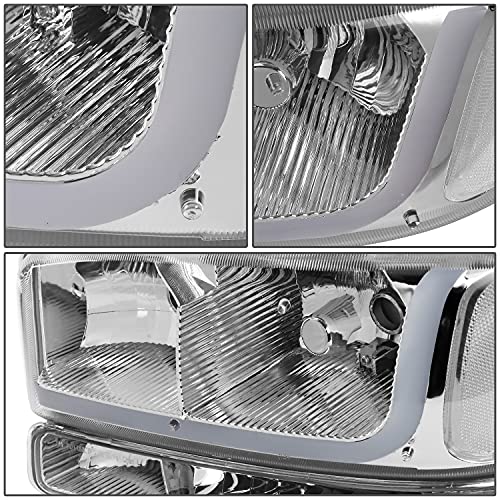 Image of DNA MOTORING HL-LB-SIERRA99-CH-CL1 4PCs LED DRL Strip Headlight+Bumper Lamp Compatible with 99-07 GMC Sierra /Yukon,Chrome Clear