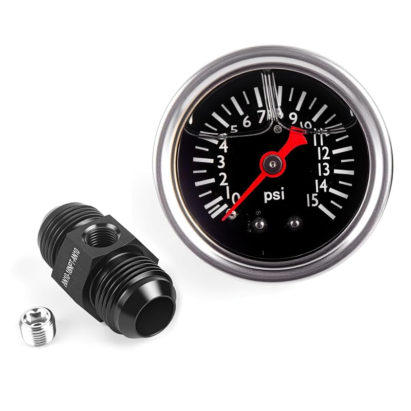 Manômetro de pressão de combustível CNRAQR 0–103 kPa com conexão 1/8" NPT e adaptador 10AN – Conjunto