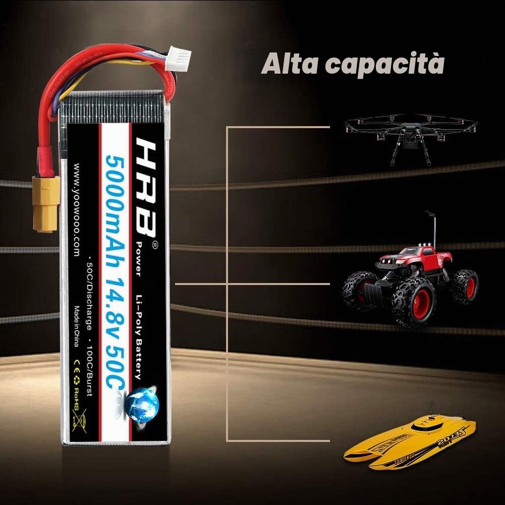 HRB Batteria 4S 14.8V 5000Mah 50C Lipo con Spine XT60 per RC Airplane RC Helicopter RC Auto RC Truck RC Boat UAV Drone FPV