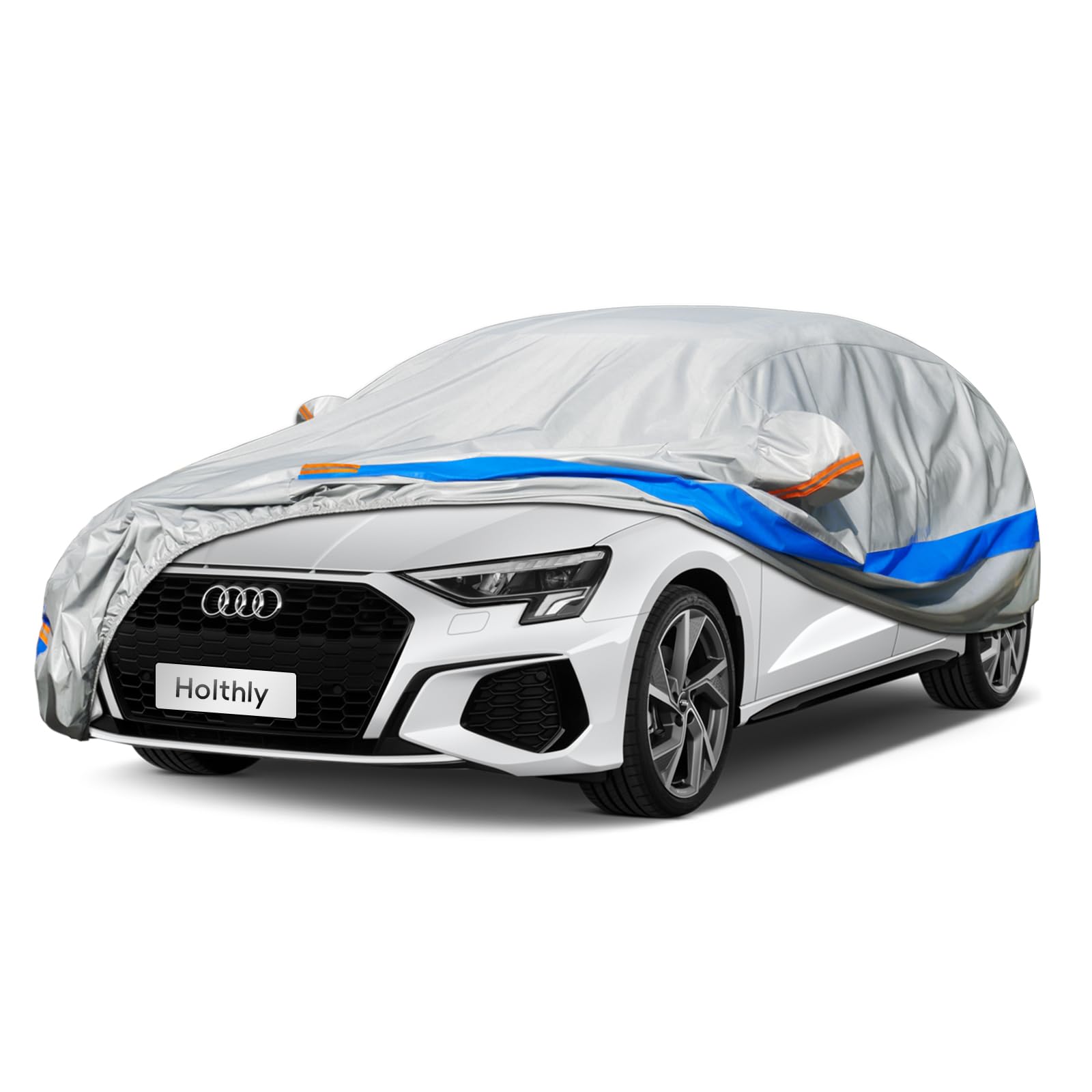 Telo Copriauto da Esterno, Holthly 10 Strati Telo Copri Auto Felpato 100% Impermeabile, Copertura Auto Antipolvere Antigraffio AntiSole, adatta per Berlina Mercedes ClA, BMW 2 Series ecc. 3L